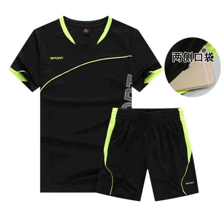 Men's 2-Piece Running Sports Set – Short Sleeve Jersey & Shorts | Gym, Football & Fitness