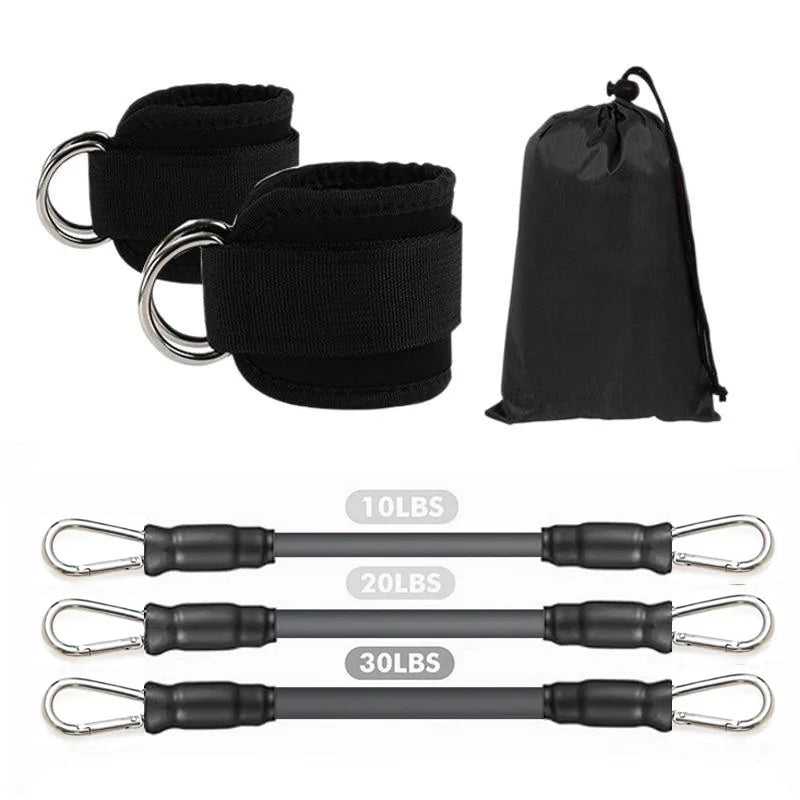 Ankle Strap & Resistance Band Set | Padded Neoprene Cuffs with D-Ring & Colour-Coded Resistance Tubes for Gym & Home Training | RUNGEAR