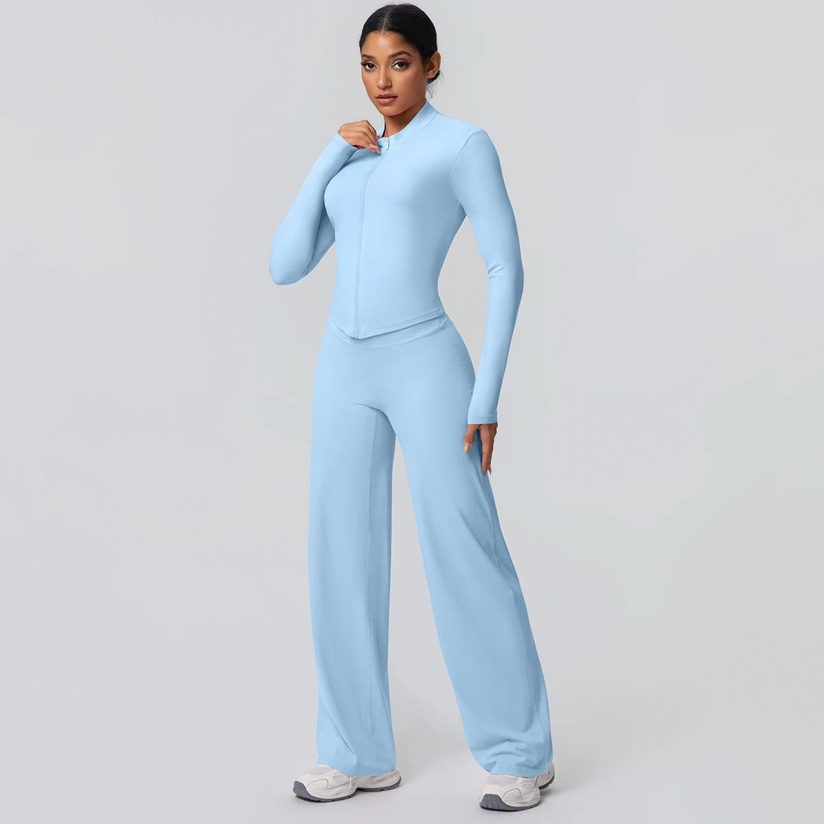 Women's Quick Dry Apparel: 2PC Long Sleeve, High Waisted, Wide Leg, Sports Fitness Clothing Set / Rungear