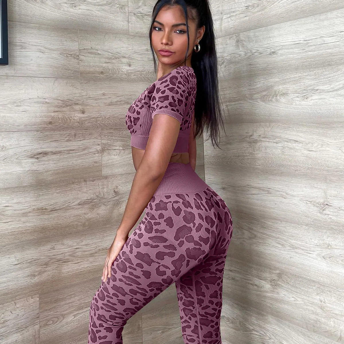 Women's Compression Apparel: 2PC Leopard, Seamless, Activewear Tracksuit Workout Clothes / Rungear