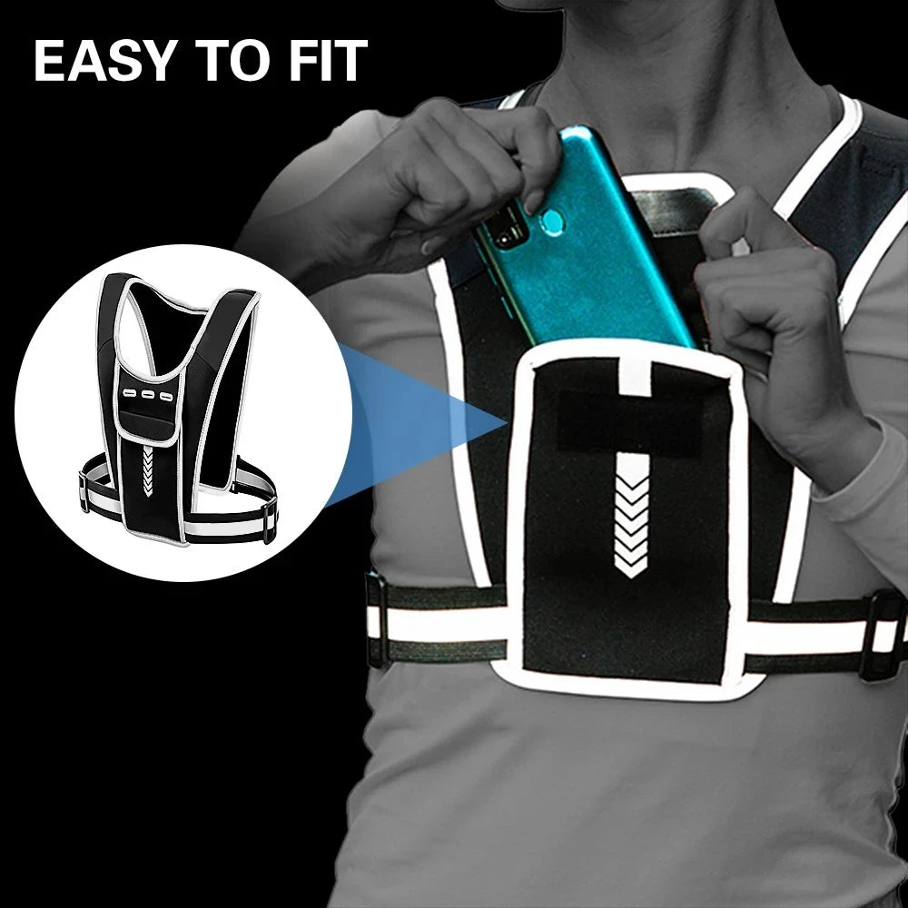 Reflective Night Running Vest with Phone Holder & Water Bottle Holder – Lightweight Safety Vest for Running, Hiking & Training | RUNGEAR