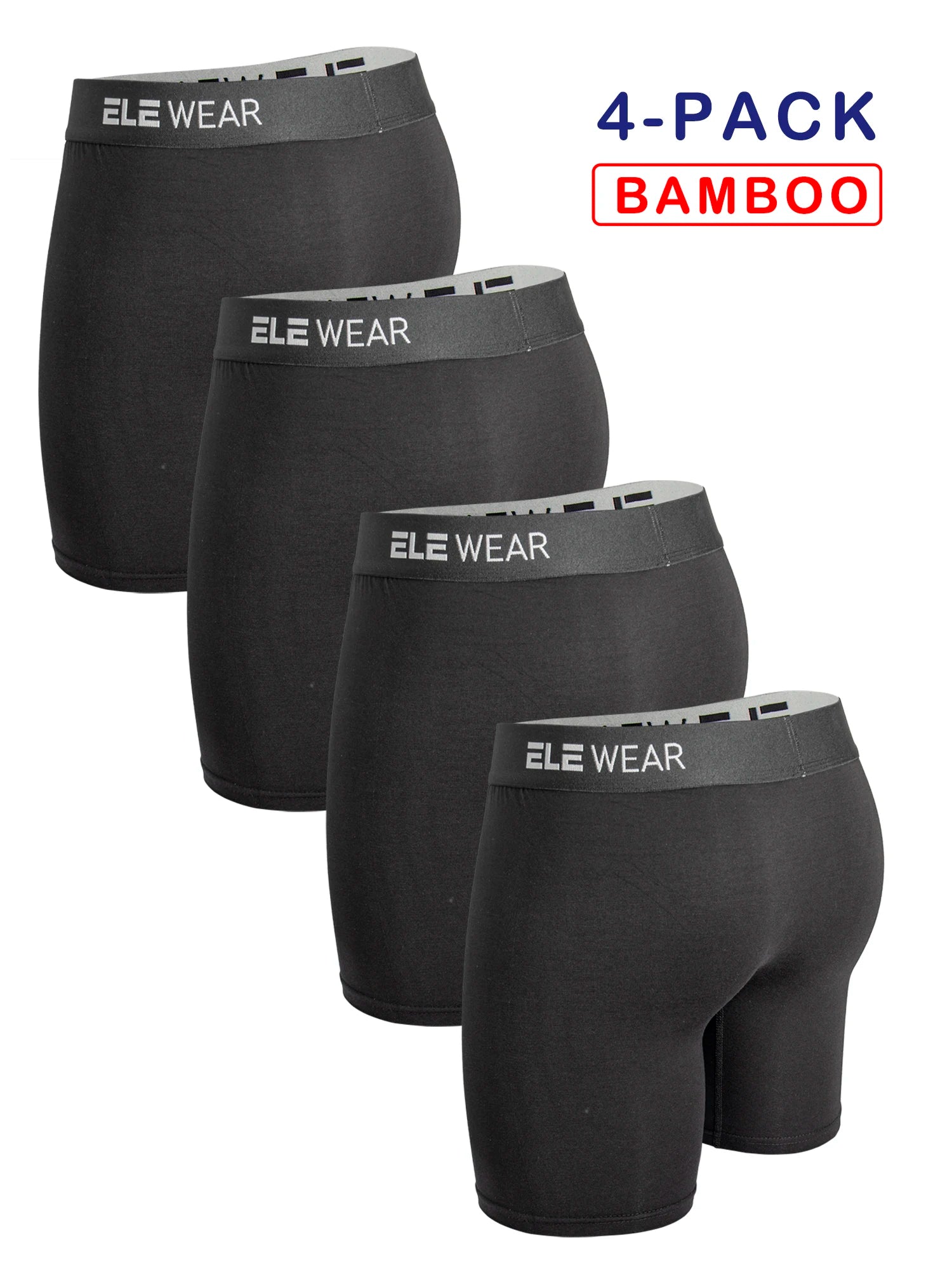 Men's Bamboo Boxer Briefs 4-Pack | Long Sports Underwear | Moisture-Wicking