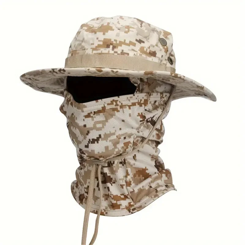 Camouflage Boonie Hat with Integrated Balaclava – Wide Brim, Foldable, UV Protection | Hunting, Fishing & Outdoor | 8 Camo Patterns
