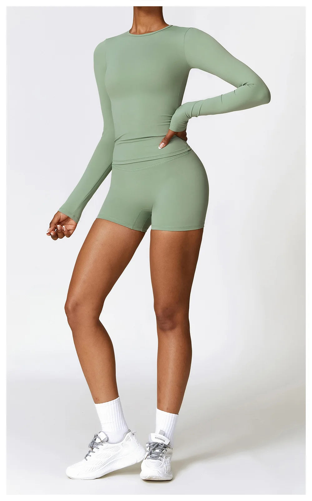 Women's Quick Dry Apparel: Breathable, Long Sleeved, Round Neck, Crop Top Workout Running, Hiking Set / Rungear