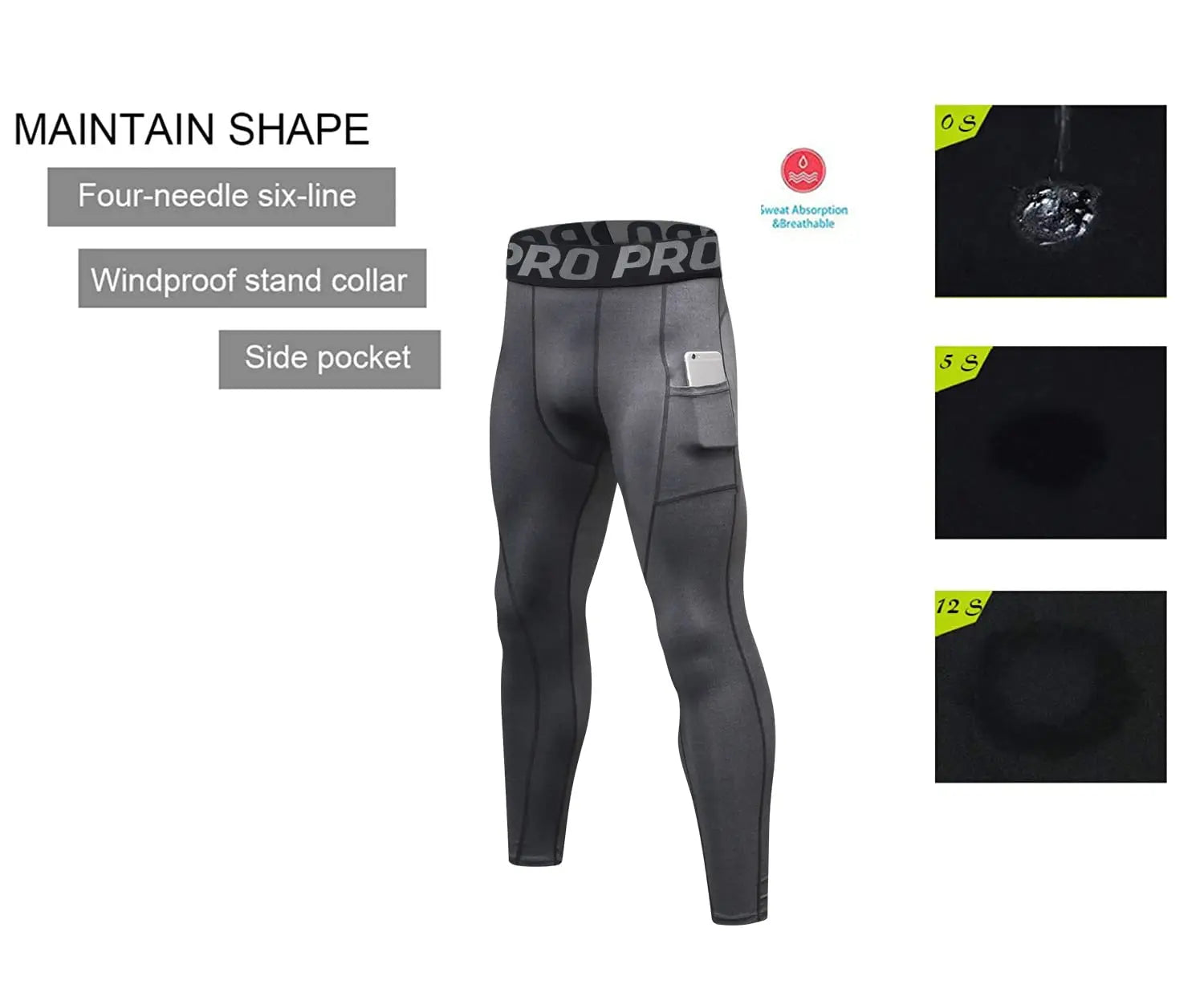 Quick Dry Compression Athletic Sports Workout Leggings Pants For Men with Pockets