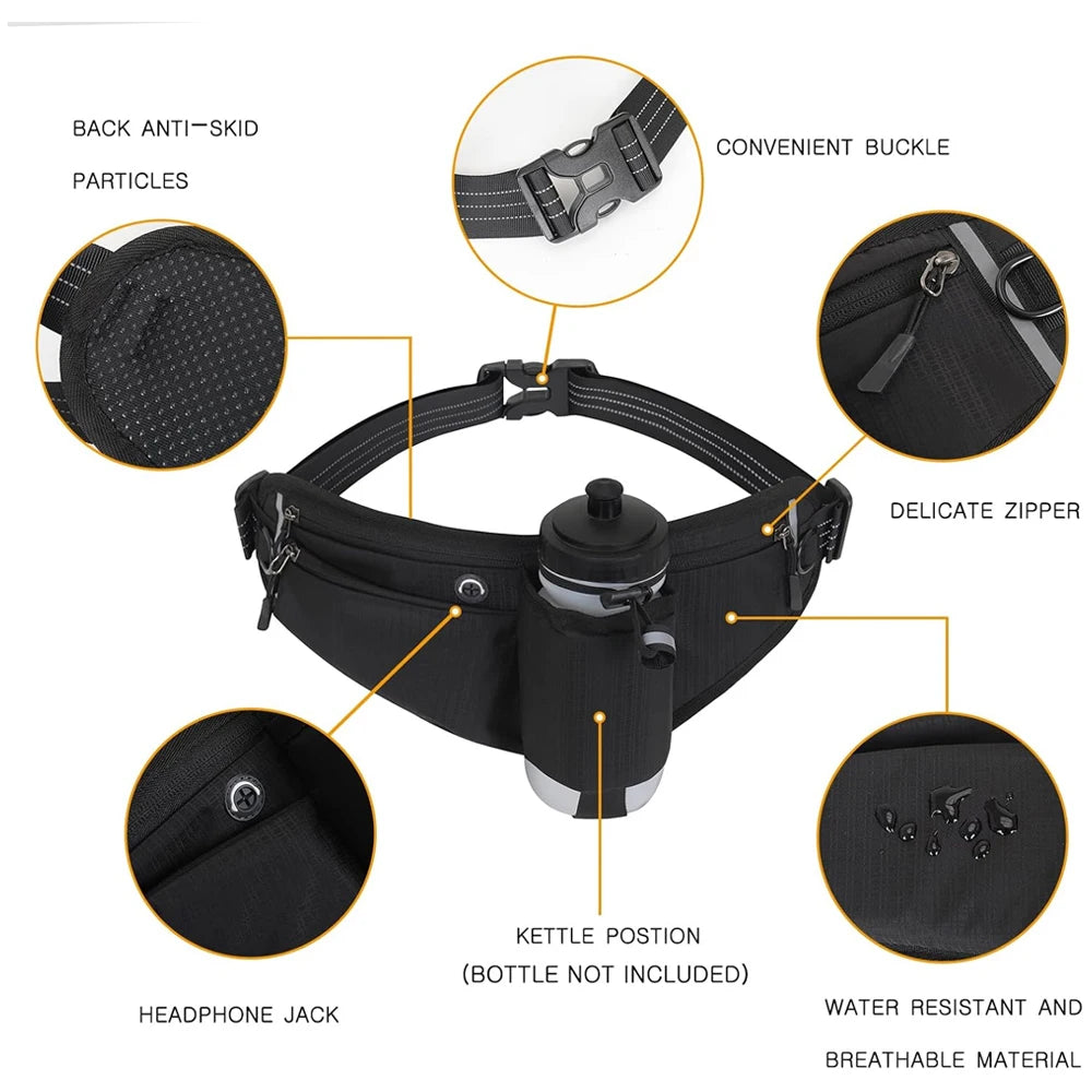 Waterproof Hydration Running Belt with 90° No-Bounce Bottle Holder – Adjustable Reflective Waist Pack for Running, Hiking & Cycling | RUNGEAR