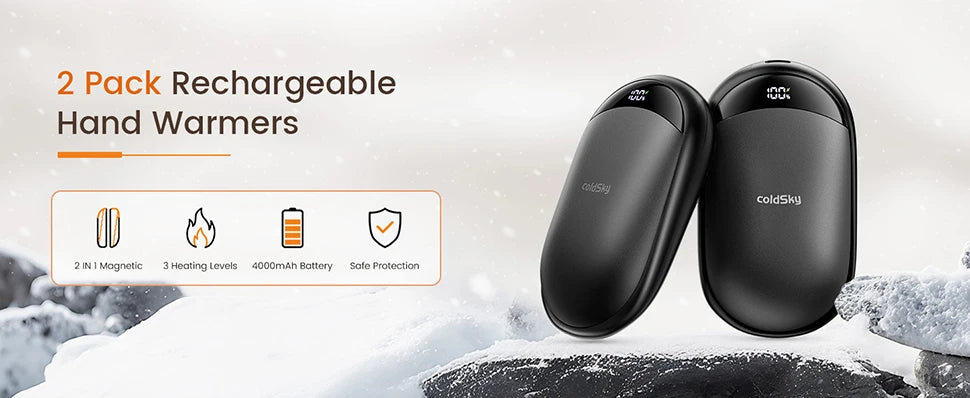 COLDSKY 2-in-1 Rechargeable Magnetic Hand Warmers – 2-Pack Electric Pocket Warmers with Digital Display