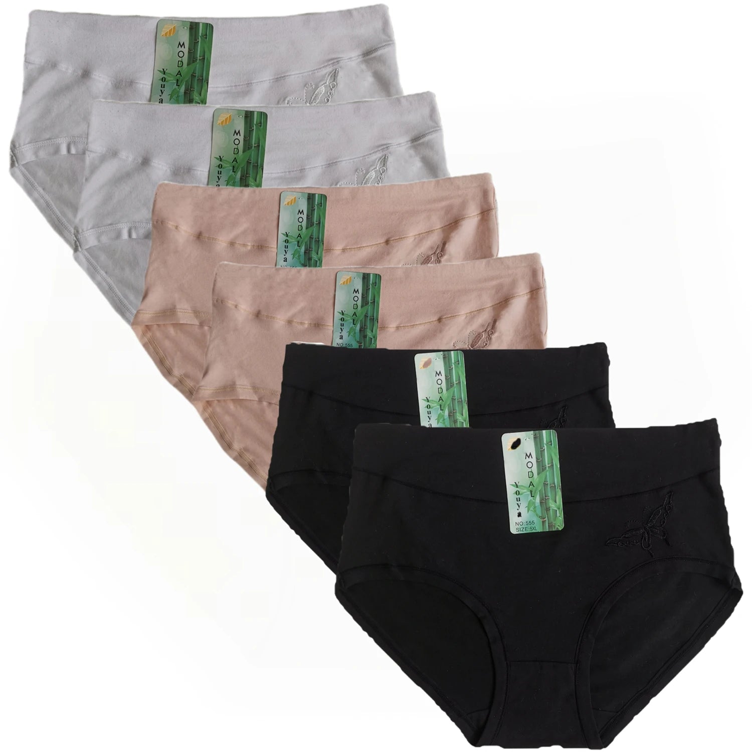 Soft Bamboo Breathable Embroidered Mid-Waist Women's Plus Sized Underwear Briefs