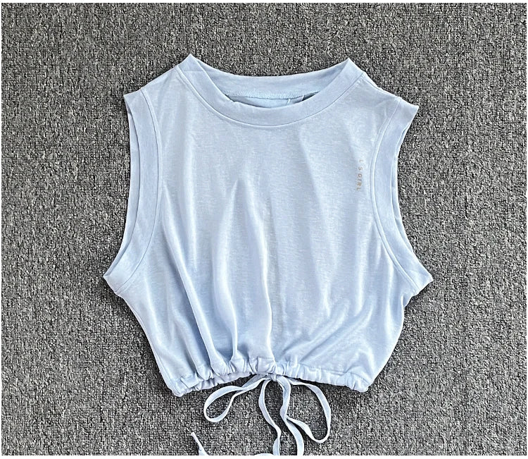 Women's Drawstring Crop Sports Top | Breathable Sleeveless Fitness Vest