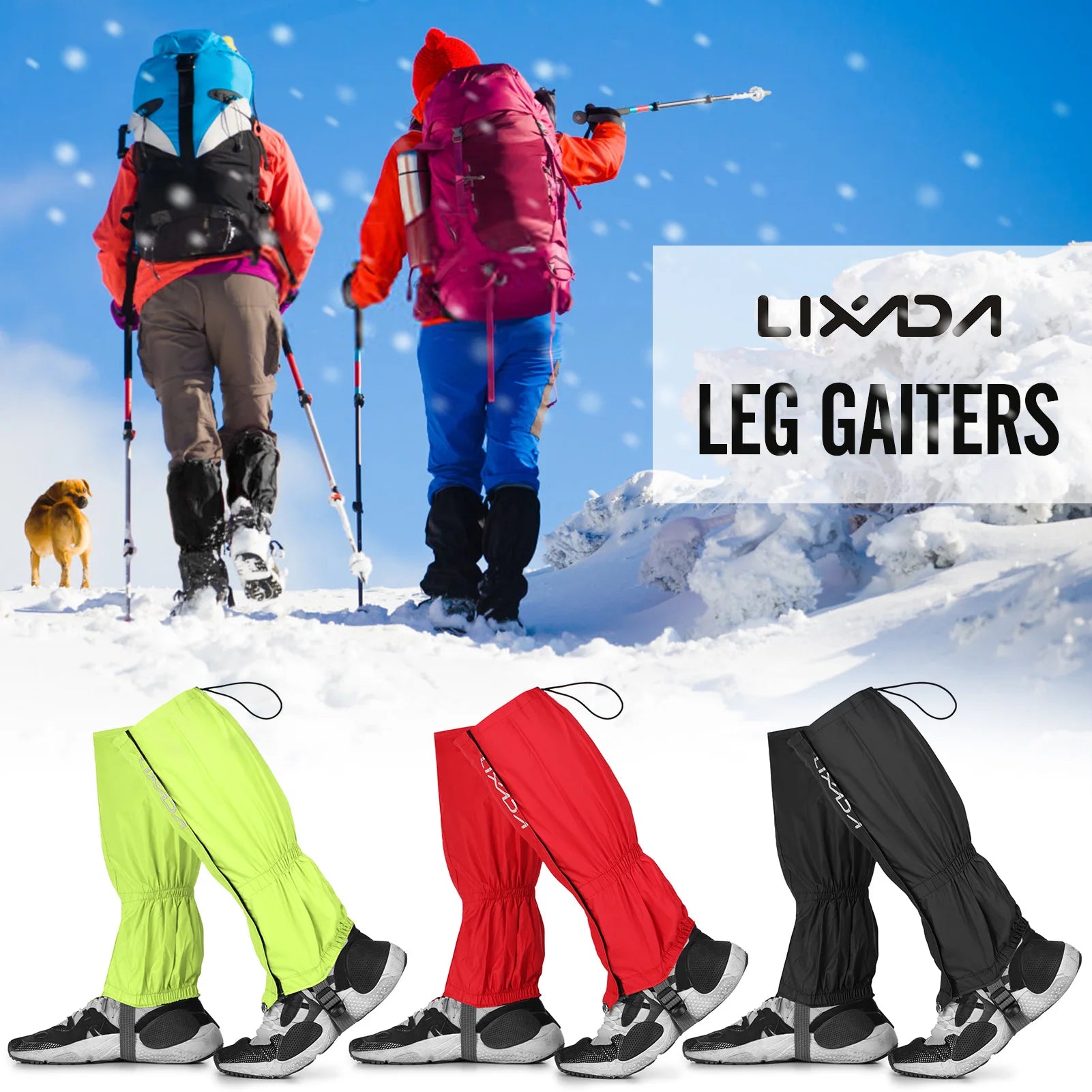 Lixada Outdoor Water-Resistant Close-Zipped Gaiters for Snowboarding Hiking Mountaineering