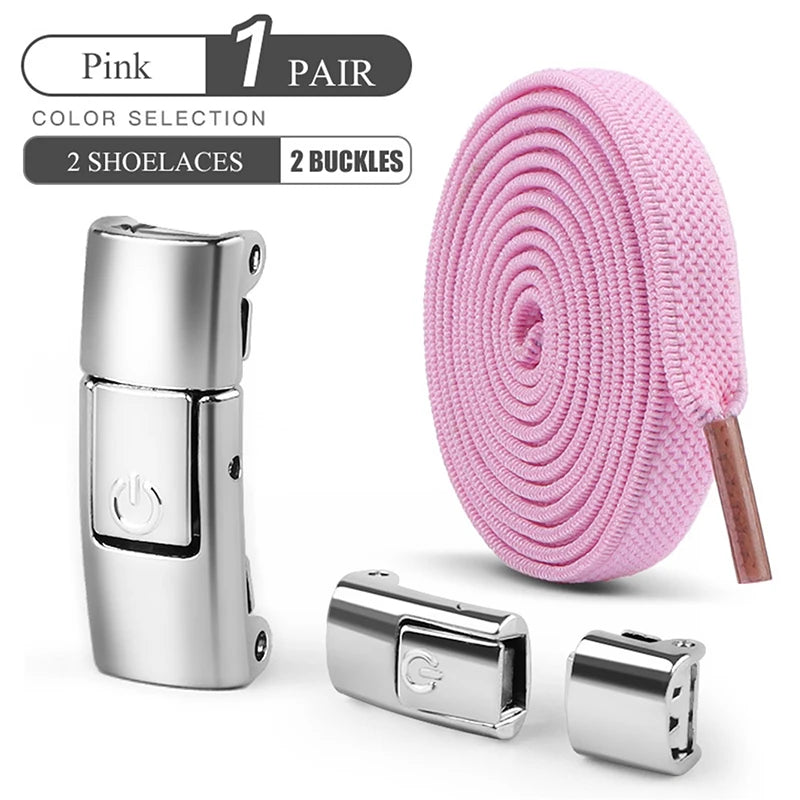 8mm Wide No-Tie Elastic Shoelaces with Press-Lock Buckle | Flat Laces for Sneakers