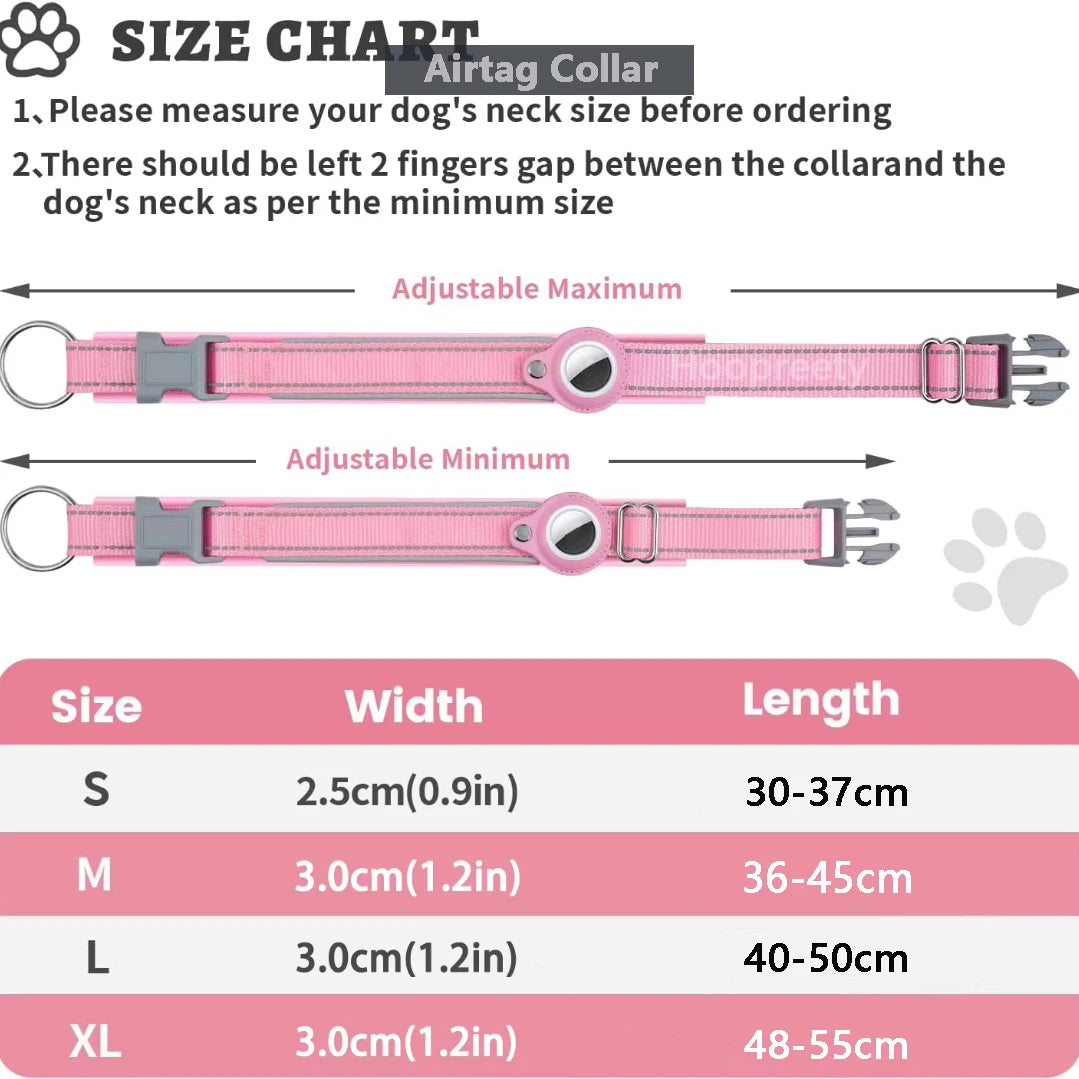 Reflective Heavy Duty Dog Collar with Adjustable AirTag Holder For Small To Medium Dogs