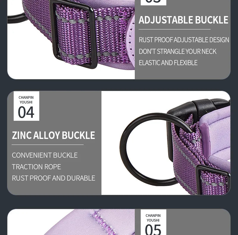 Reflective Heavy Duty Dog Collar with Adjustable AirTag Holder For Small To Medium Dogs