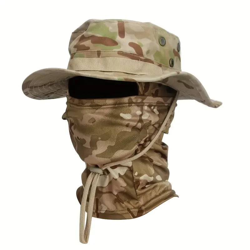 Camouflage Boonie Hat with Integrated Balaclava – Wide Brim, Foldable, UV Protection | Hunting, Fishing & Outdoor | 8 Camo Patterns