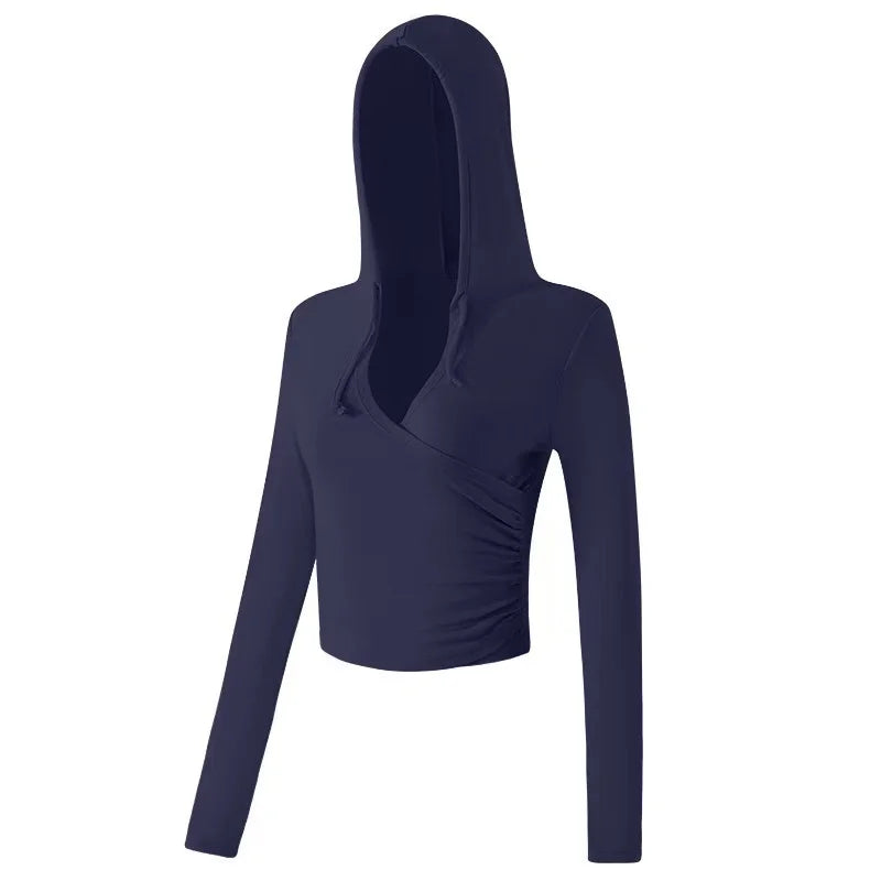 Women's Activewear Apparel: Hooded, Long-Sleeved, V-Neck Fitness Top for Training / Rungear