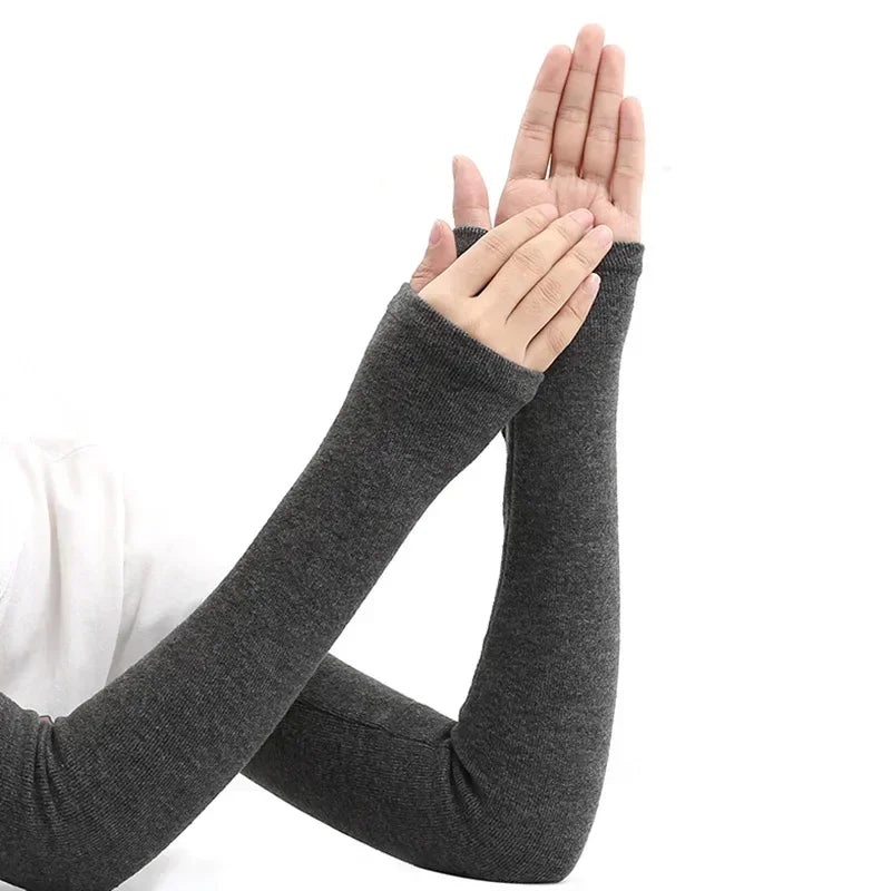 Winter Gear Accessories: Unisex, Thickened, Plush Cold-Proof, Warm Elbow Guard, Fingerless Arm Sleeves with Thumb Holes / Rungear