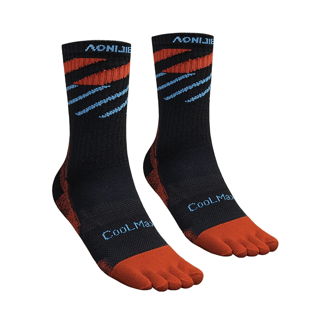 AONIJIE Long Tube Toe Socks – Warm, Breathable Five-Finger Running Socks for Hiking and Camping