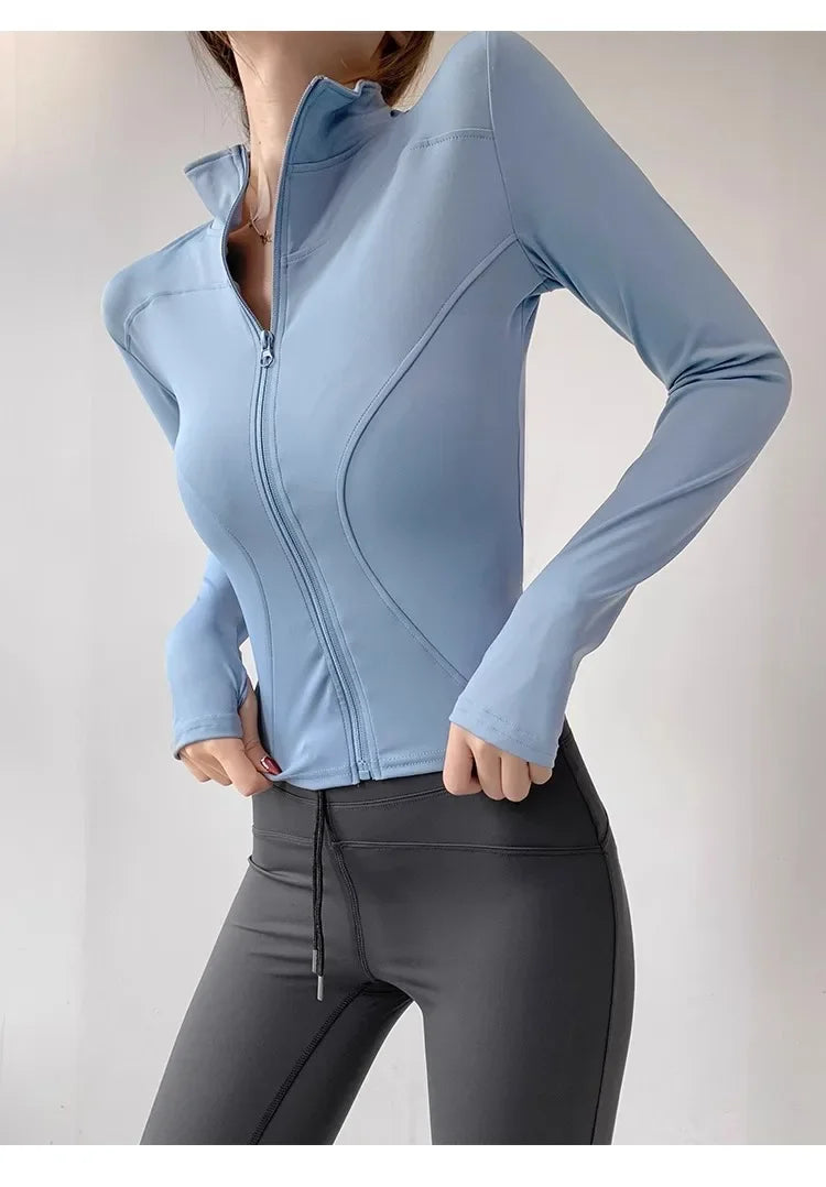 Women's Running Apparel: Quick Drying, Long Sleeved Sports Tight Fitness Top With Zipper S-3XL / Rungear