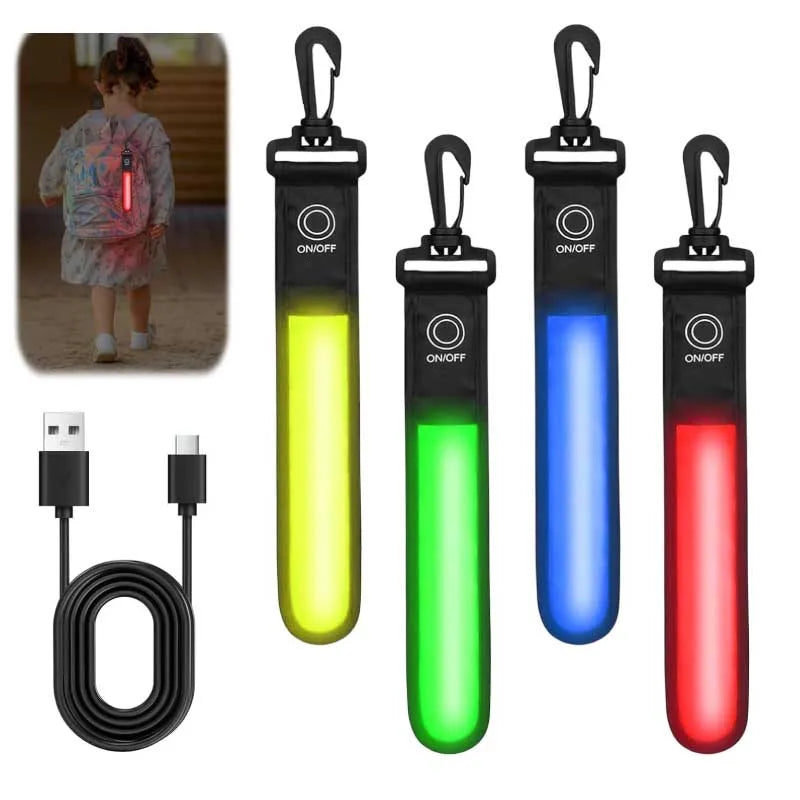 Trail Safety Accessories: Rechargeable Reflective Strip, LED Light Backpack Tag For Night Safety / Rungear