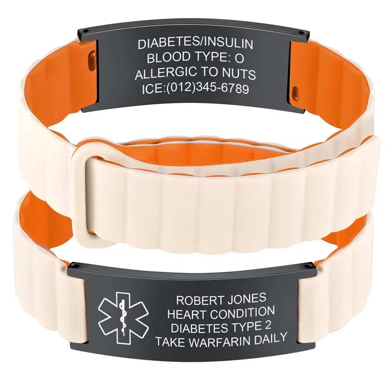 Unisex Custom Silicone Personalized Medical Emergency ID Bracelet