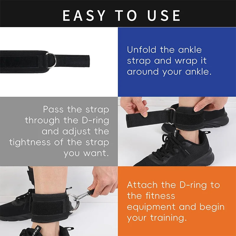 Ankle Strap & Resistance Band Set | Padded Neoprene Cuffs with D-Ring & Colour-Coded Resistance Tubes for Gym & Home Training | RUNGEAR