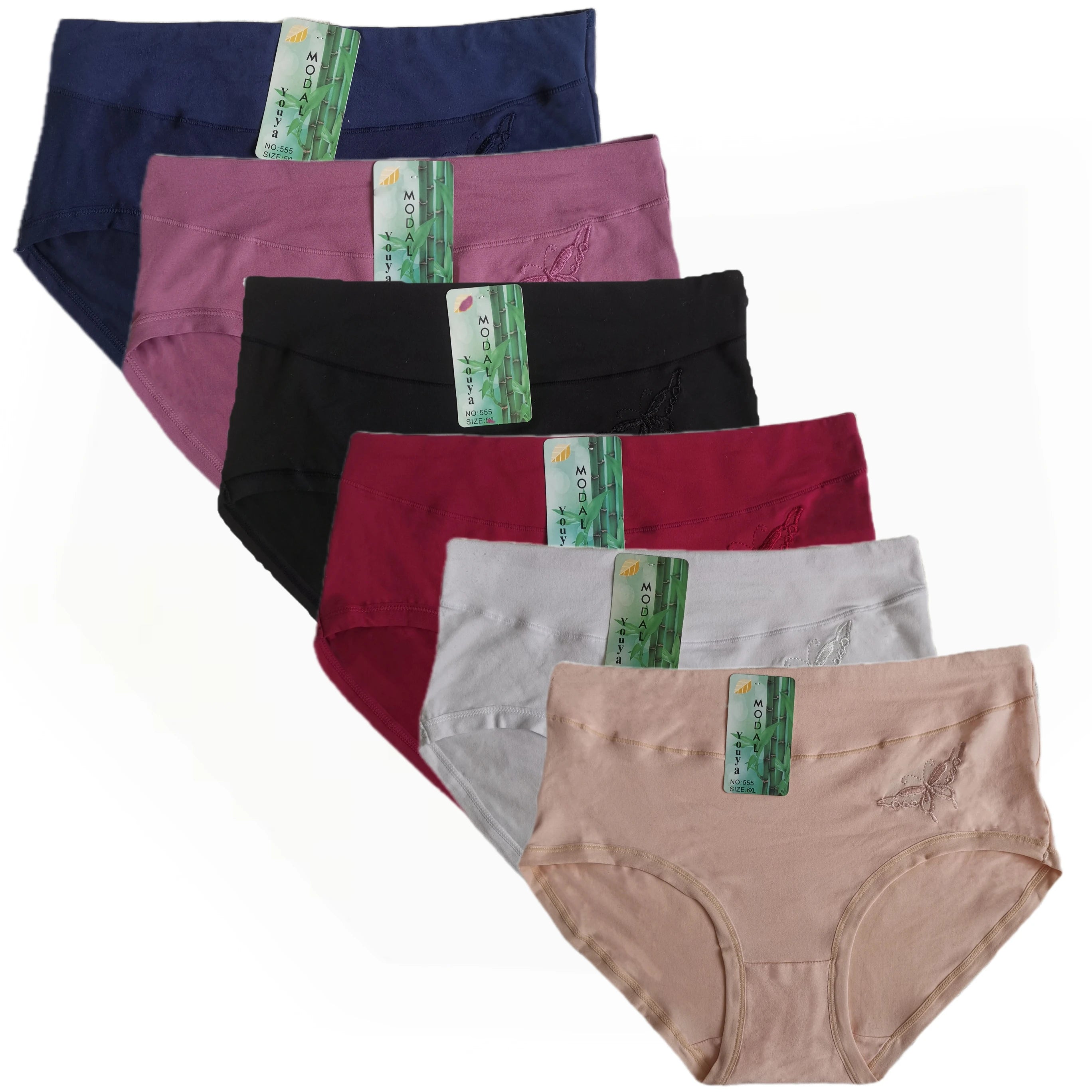 Soft Bamboo Breathable Embroidered Mid-Waist Women's Plus Sized Underwear Briefs