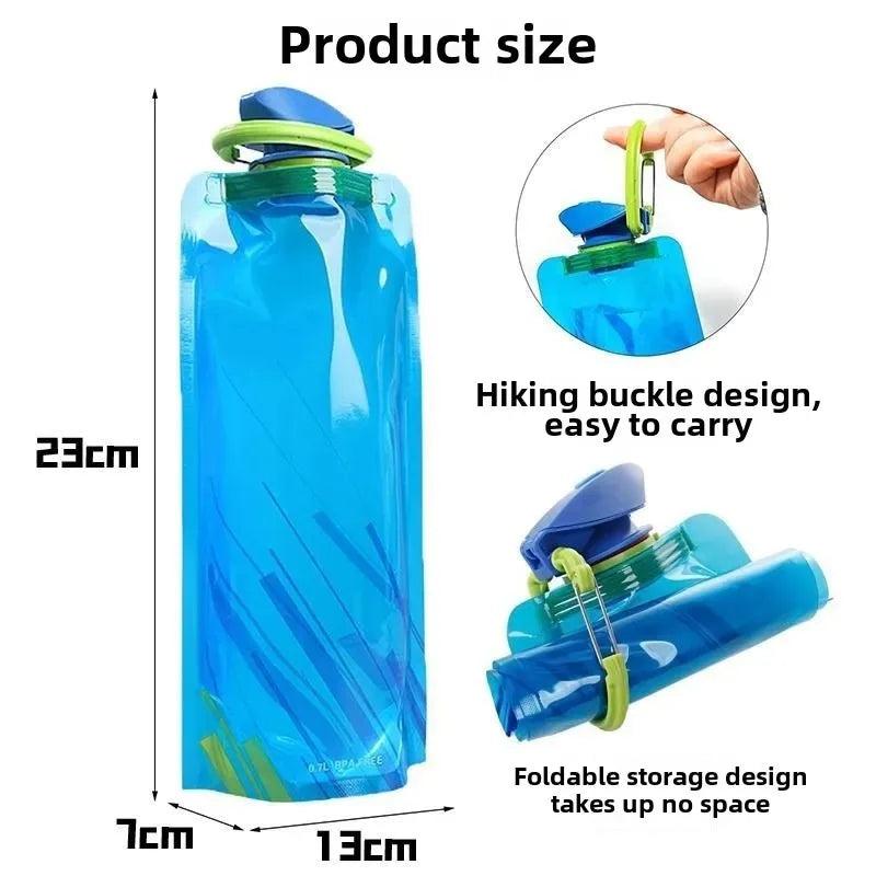 Hydration Gear Accessories: Foldable, Flexible, Reusable Travel Soft Flask Water Bottle Pouch with Carabiner Clip / Rungear