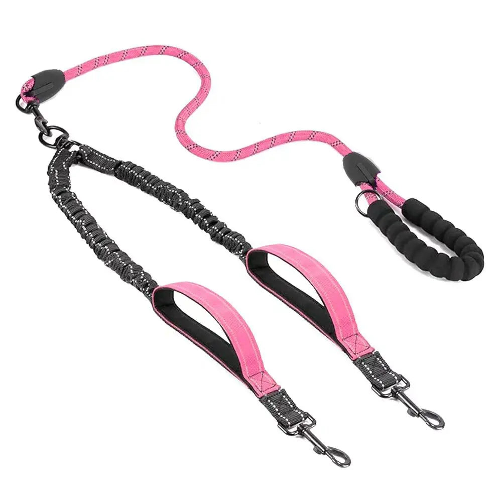 Double Dog Leash – Reflective No-Tangle 360° Swivel Dual Walking Leash with Two Traffic Handles & Shock Absorber | 7 Colours