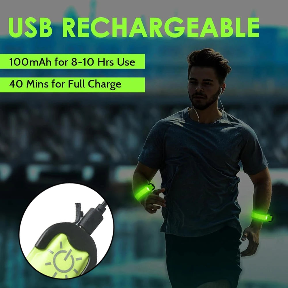LED Safety Armband for Night Running & Cycling – Rechargeable, Reflective, Adjustable Light Band