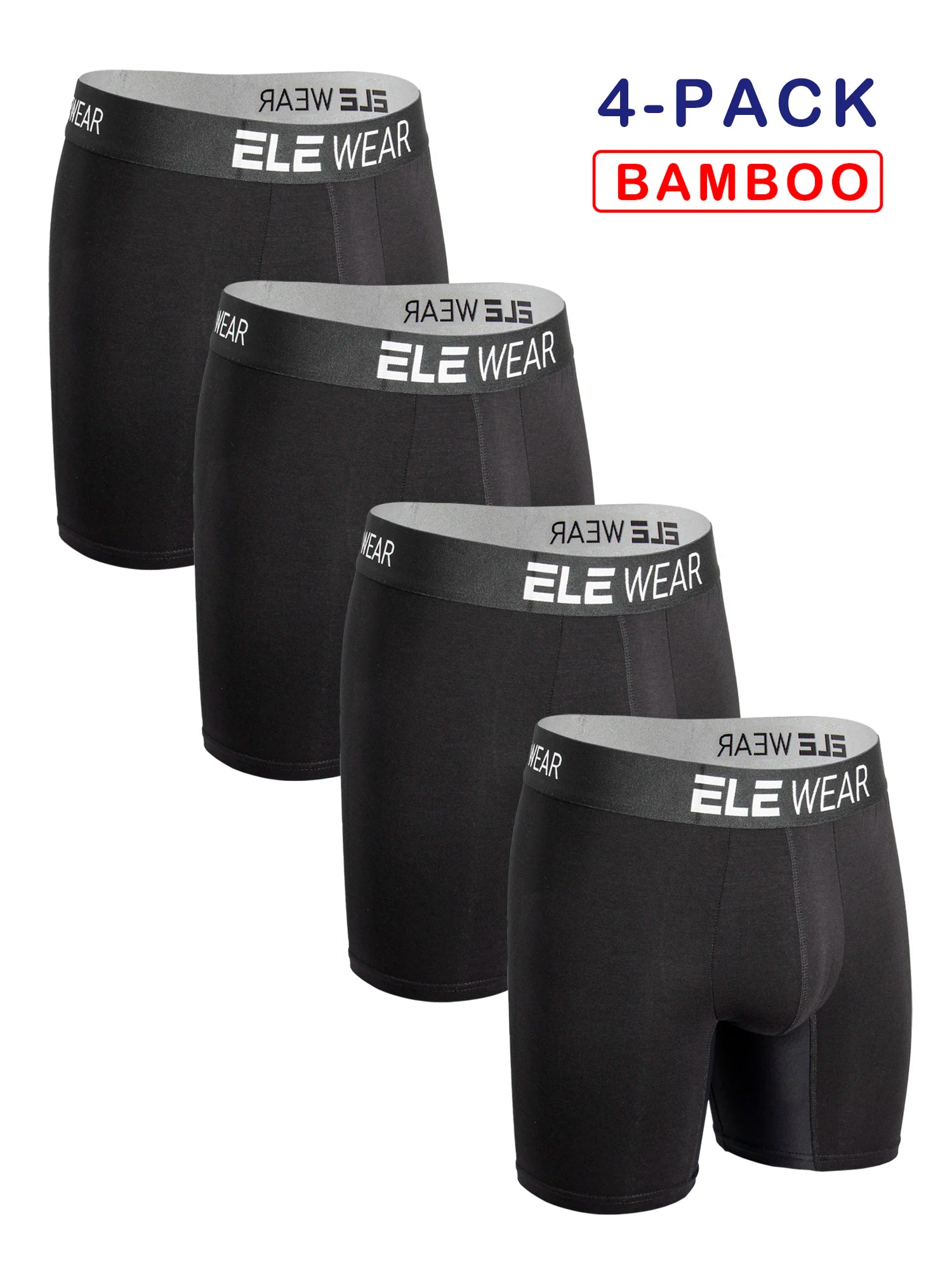 Men's Bamboo Boxer Briefs 4-Pack | Long Sports Underwear | Moisture-Wicking