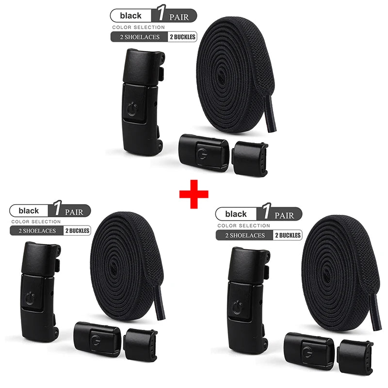 8mm Wide No-Tie Elastic Shoelaces with Press-Lock Buckle | Flat Laces for Sneakers
