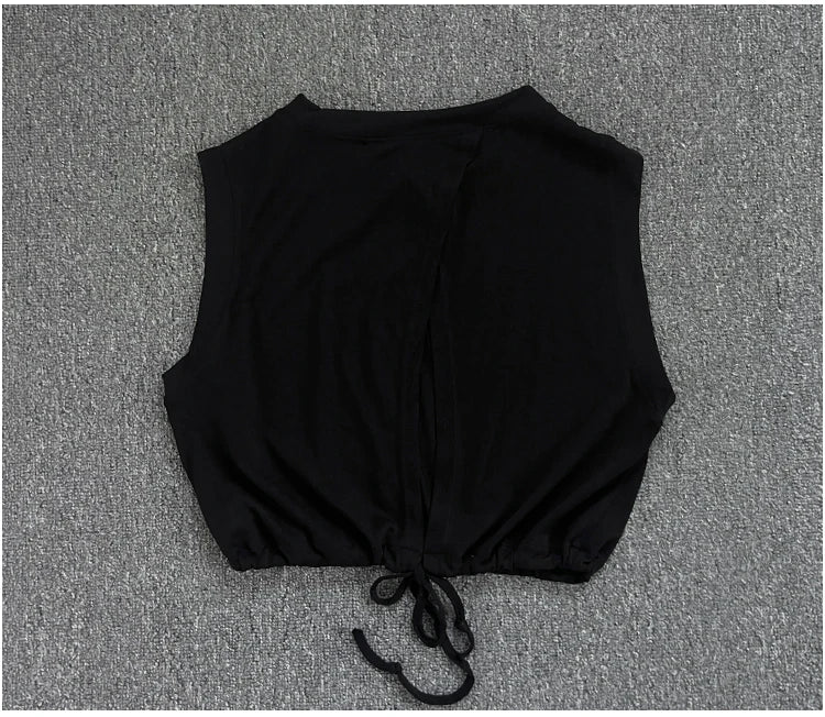 Women's Drawstring Crop Sports Top | Breathable Sleeveless Fitness Vest