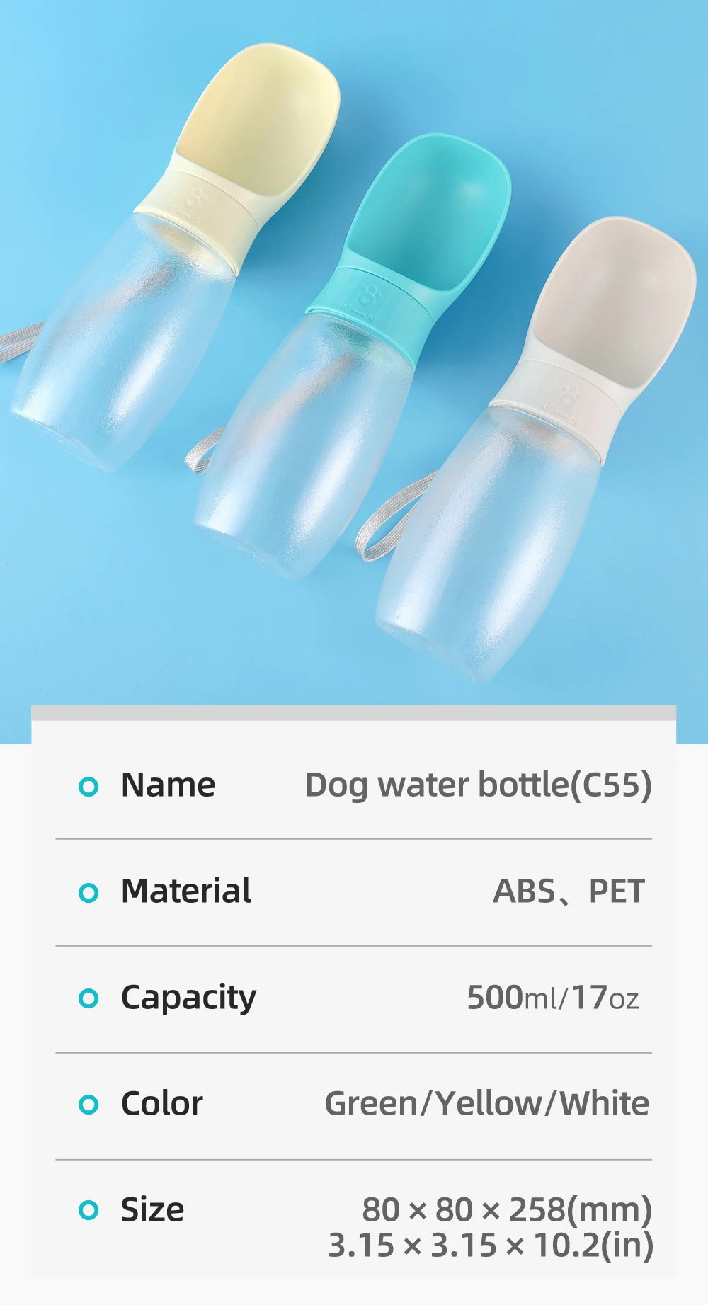 Portable Outdoors High Capacity Pet Water Dispenser Drink Bowl Bottle for Small To Medium Sized Dogs Pets Water Cup Supplies