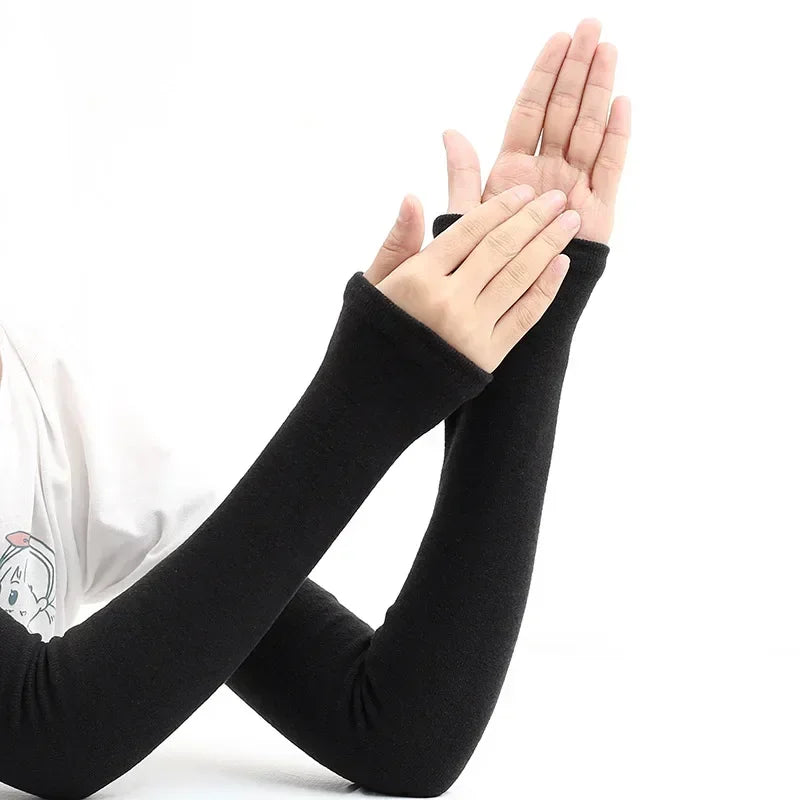 Winter Gear Accessories: Unisex, Thickened, Plush Cold-Proof, Warm Elbow Guard, Fingerless Arm Sleeves with Thumb Holes / Rungear