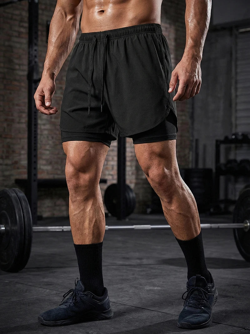 Men's Quick-Dry Apparel: Quick Dry, Stretchy 2 in 1 Running Workout Performance Activewear Shorts with Phone Pocket, Towel Loop / Rungear