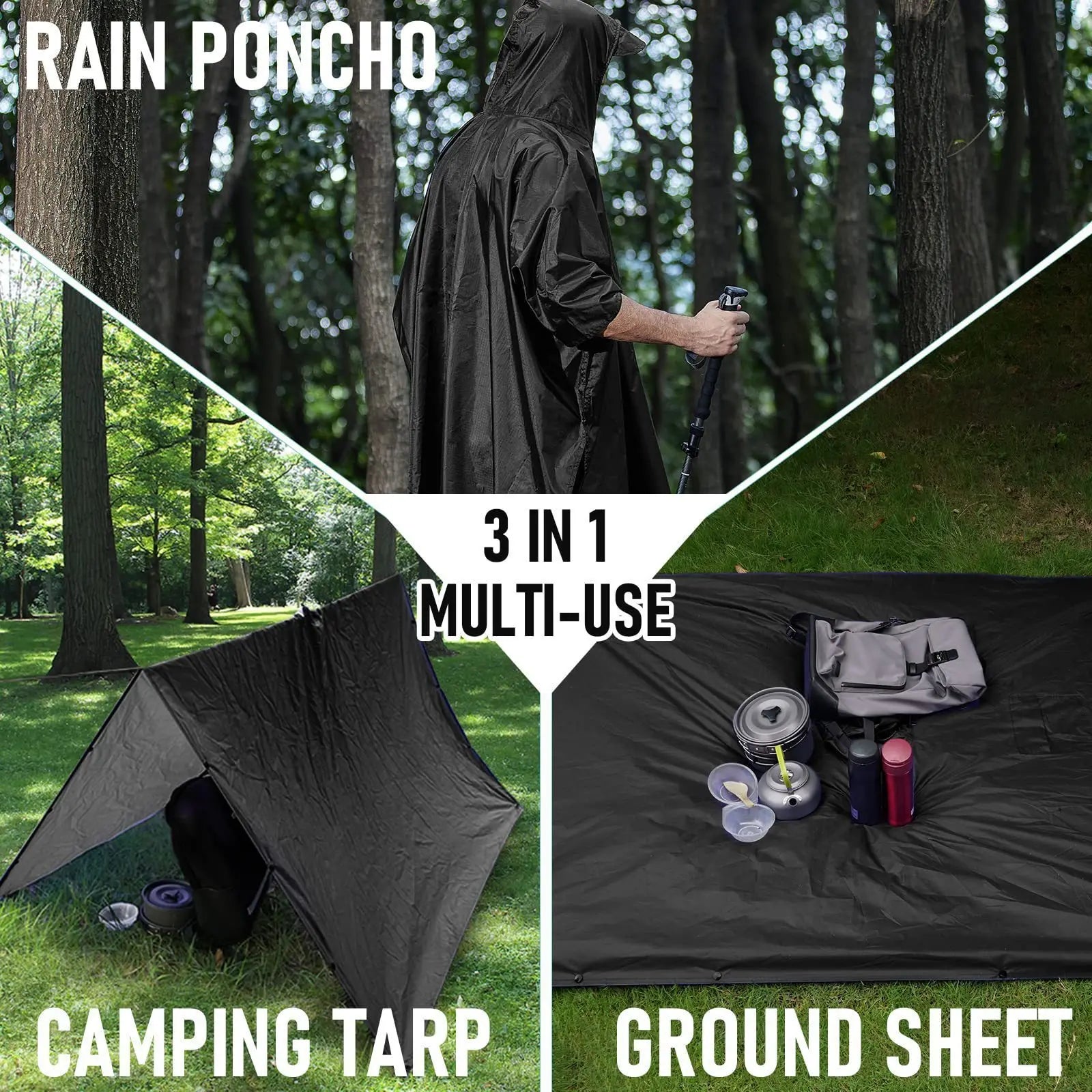 3-in-1 Waterproof Rain Poncho with Sleeves | Running, Hiking & Outdoor
