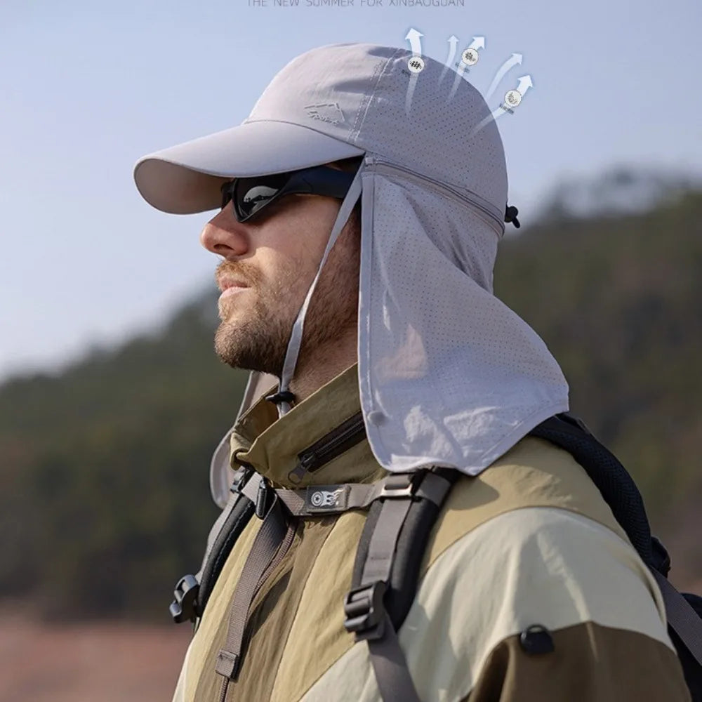 Unisex Breathable Detachable Mask Wide Brimmed Bucket Sunhat For All Outdoor Sports