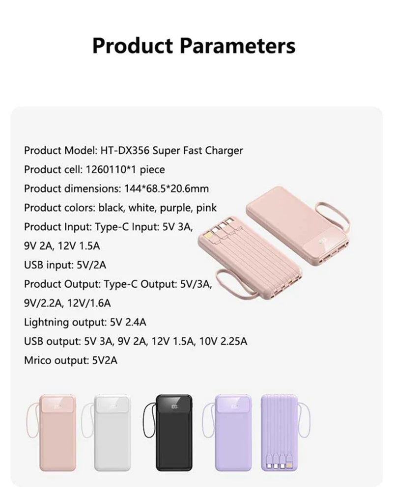 Tech Gear Accessories: 50000mAh 4-in-1 Large Capacity Power Bank With Built-in Cable / Rungear
