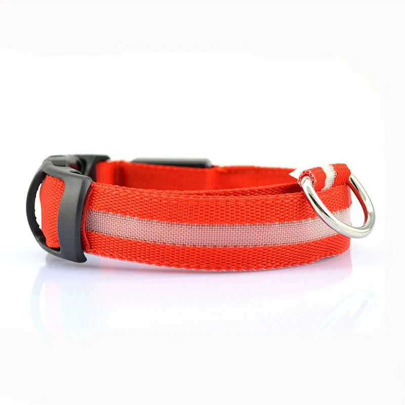 LED Light Night Safety Anti-Lost Nylon Adjustable Collar For Dogs