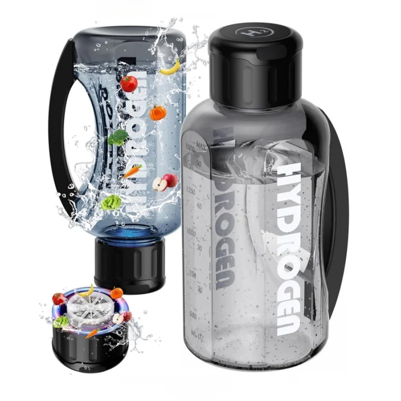 Running Hydration Accessories: 1500ml Hydrogen Water Bottle Generator Portable Water Ionizer Machine with PEM Technology Rechargeable, Rich Glass Cup / Rungear