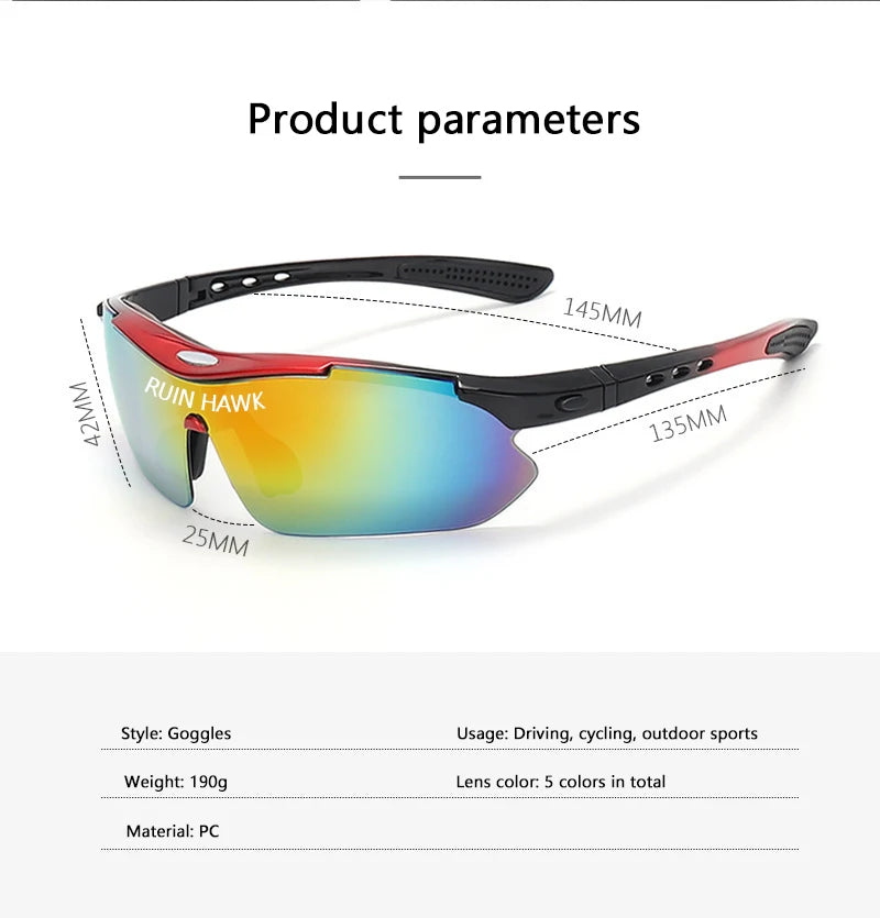 UV400 Sports Sunglasses with 5 Interchangeable Lenses | Running, Cycling & Outdoor