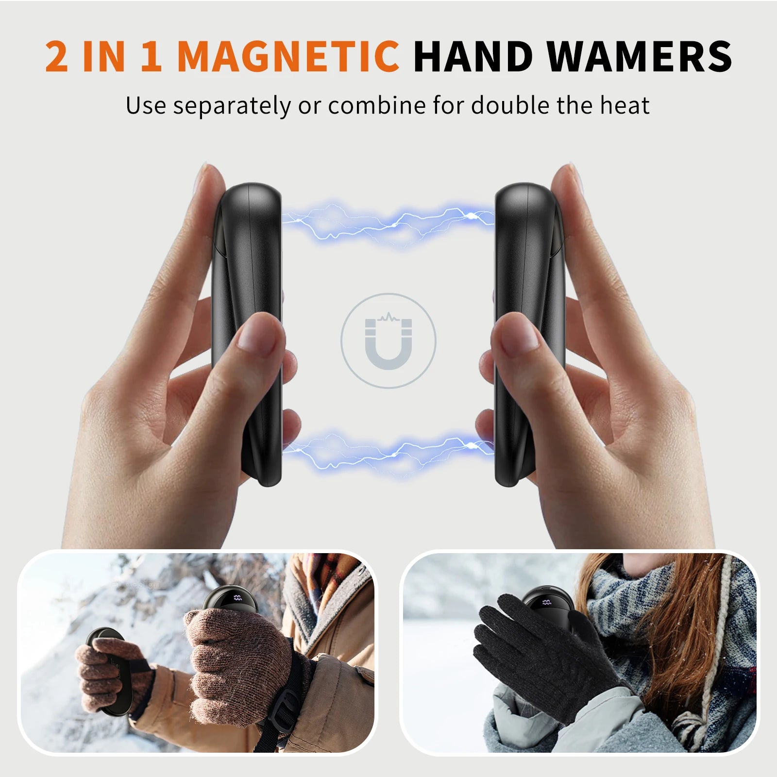 Portable 2-in-1 Rechargeable Magnetic Electric Hand Warmers with Digital Display