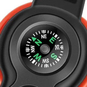7-in-1 Emergency Survival Whistle – Compass, LED Flashlight, Thermometer & Signal Mirror | Hiking & Camping | Gray & Black