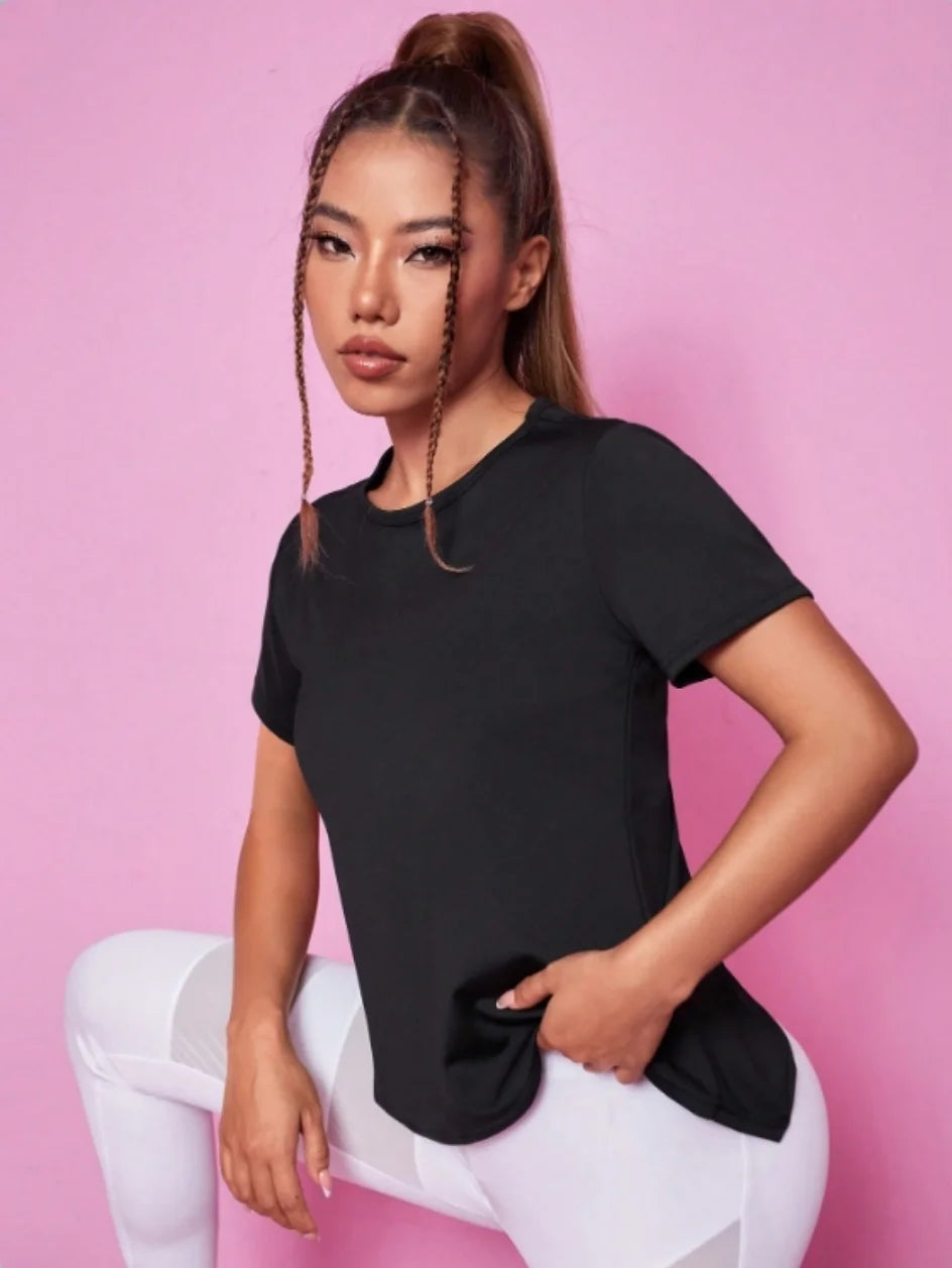 Women's Cross-Back Open Split Training Top | Loose Breathable Short Sleeve Gym Tee | RUNGEAR