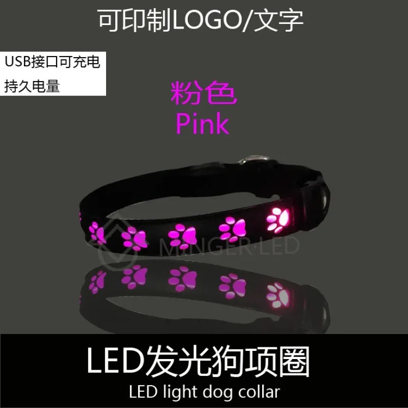 Reflective LED Paw Print Dog Collar | Breakaway Safety Nylon Collar for Night Walking