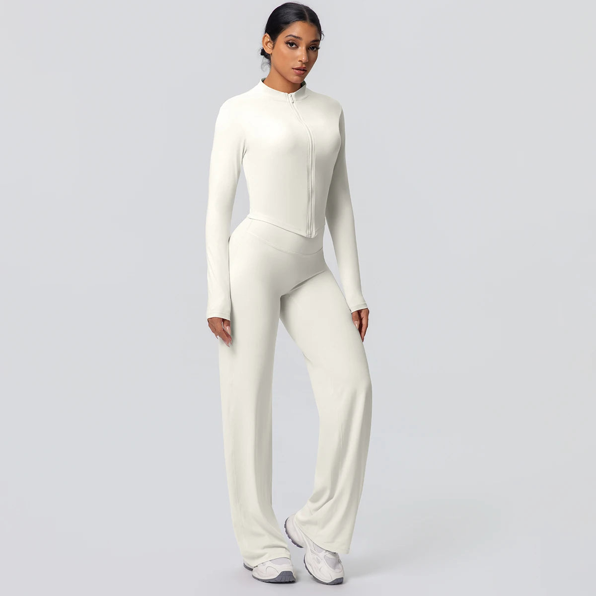 Women's Quick Dry Apparel: 2PC Long Sleeve, High Waisted, Wide Leg, Sports Fitness Clothing Set / Rungear