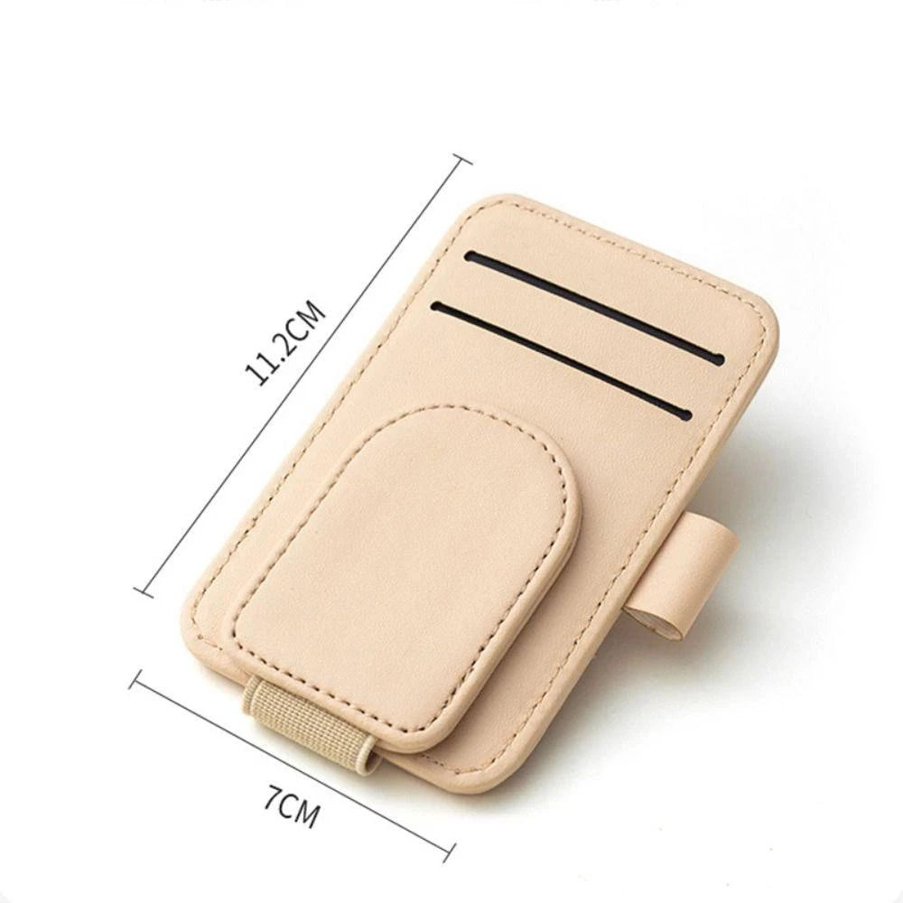 PU Leather Car Sun Visor Organiser – Sunglasses Holder, Card & Ticket Slots, Clip-On | Car Accessories | Beige, Red, Black & Brown