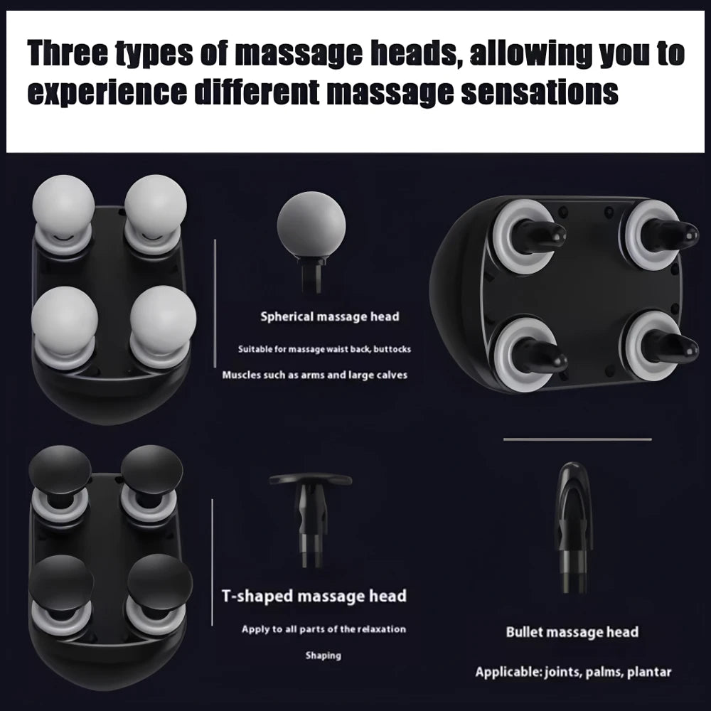 Recovery Massage Accessories: Portable, 4 Head, High Frequency, Fascia Gun Muscle Massager Machine / Rungear