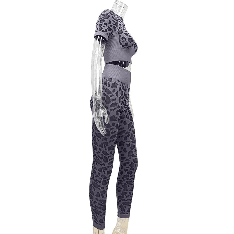 Women's Compression Apparel: 2PC Leopard, Seamless, Activewear Tracksuit Workout Clothes / Rungear