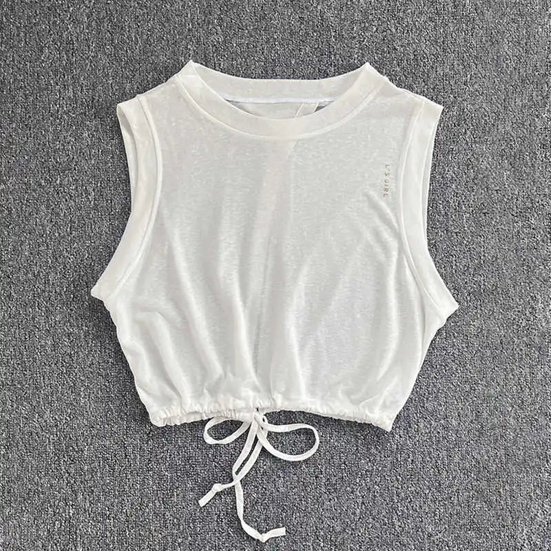Women's Drawstring Crop Sports Top | Breathable Sleeveless Fitness Vest